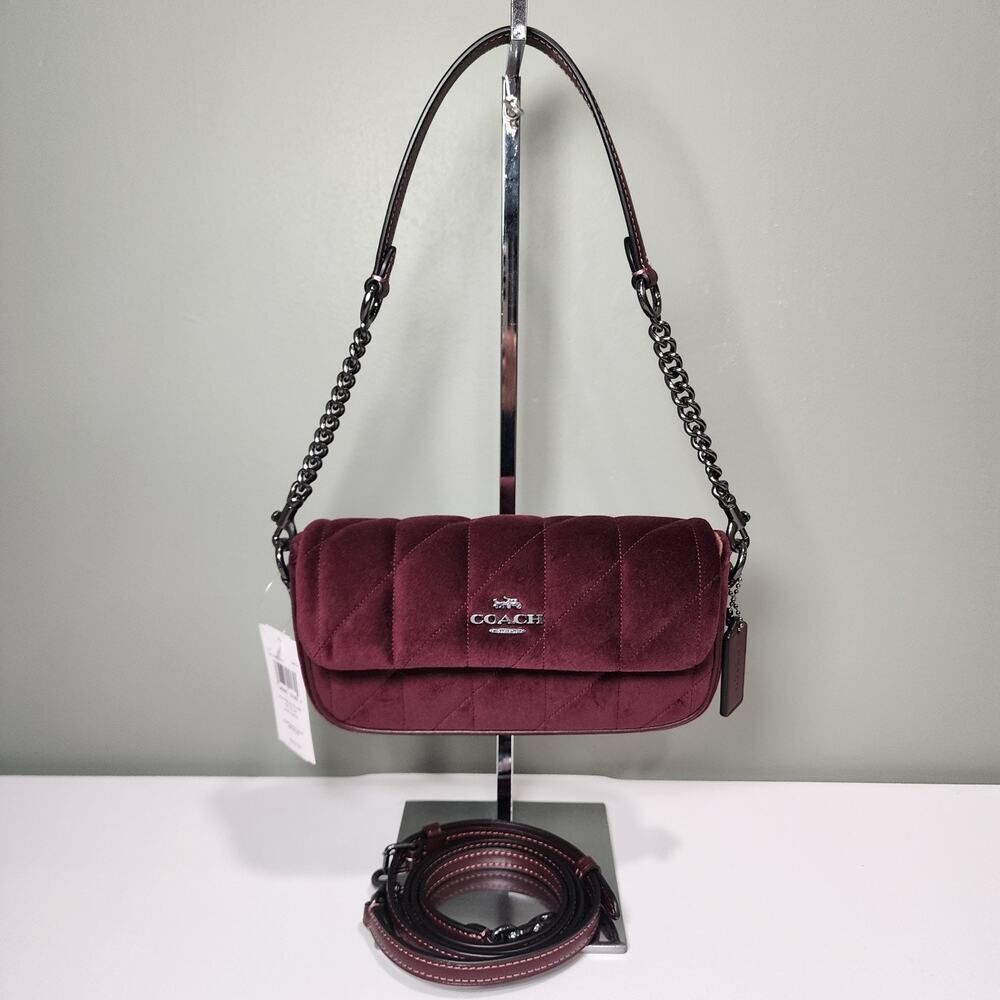 NWT COACH CCE13 Hailey Flap Bag Velvet Organic Cotton With Quilting Burgundy - Picture 1 of 5